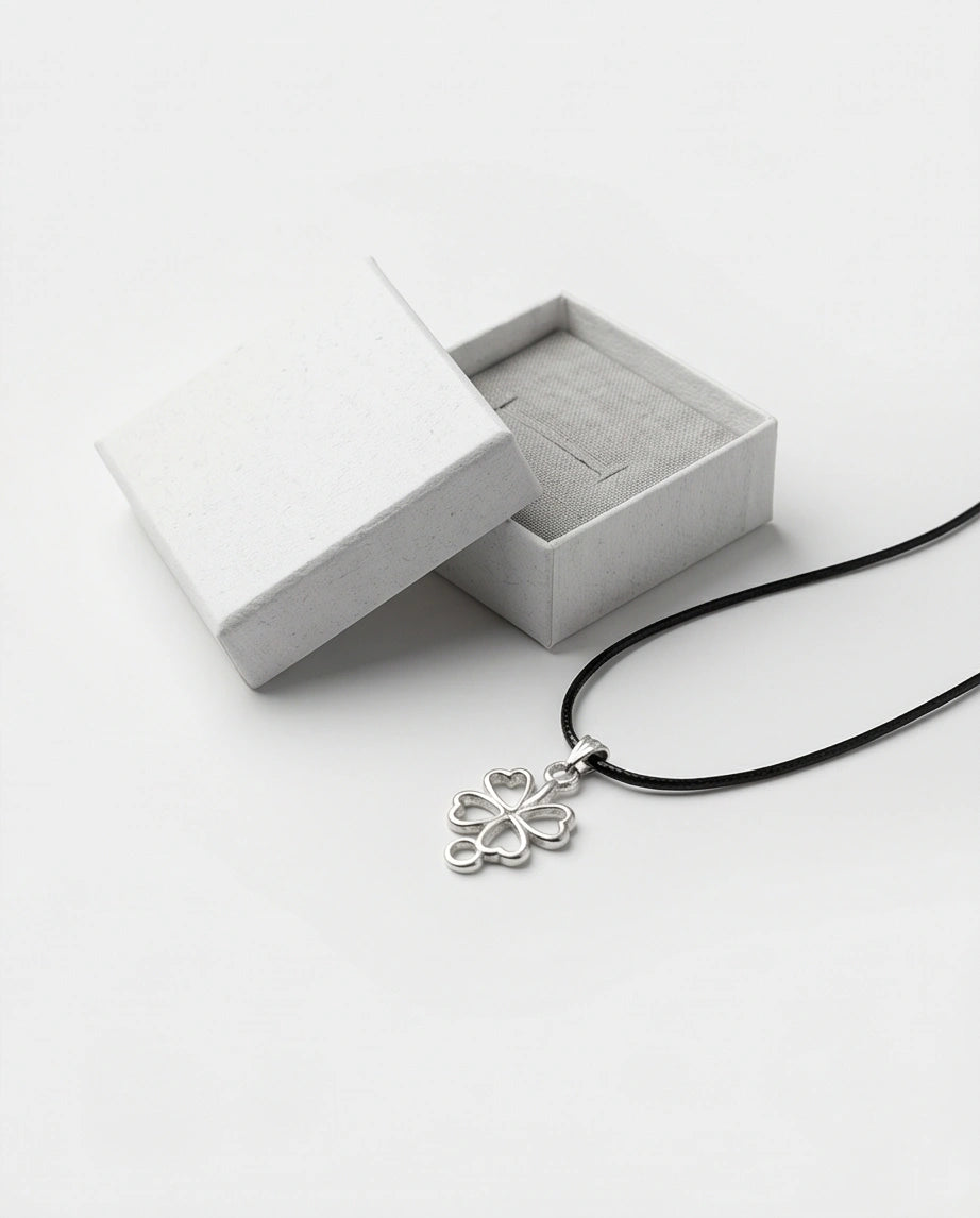 Silver Open Heart Four-Leaf Clover Necklace