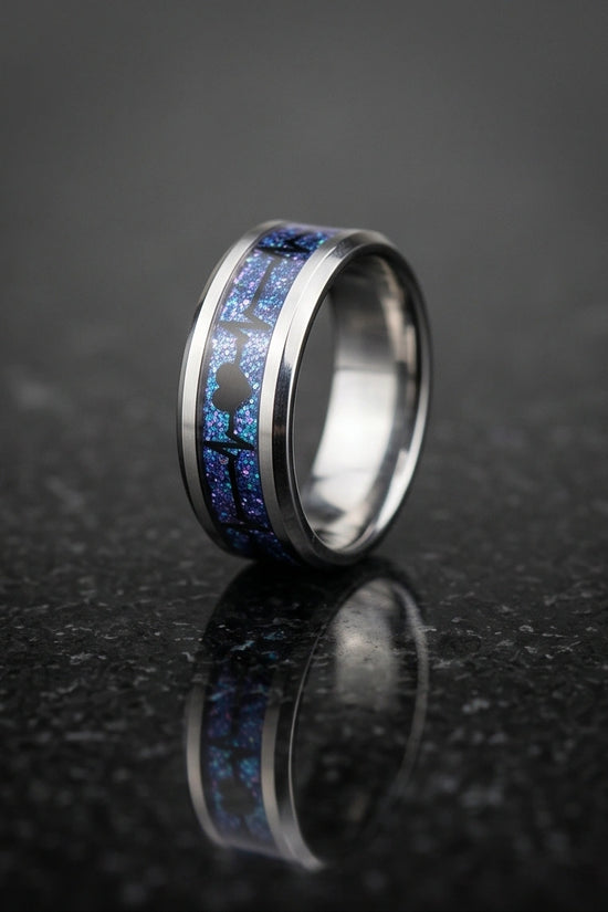Purple Glitter Heartbeat Band Ring