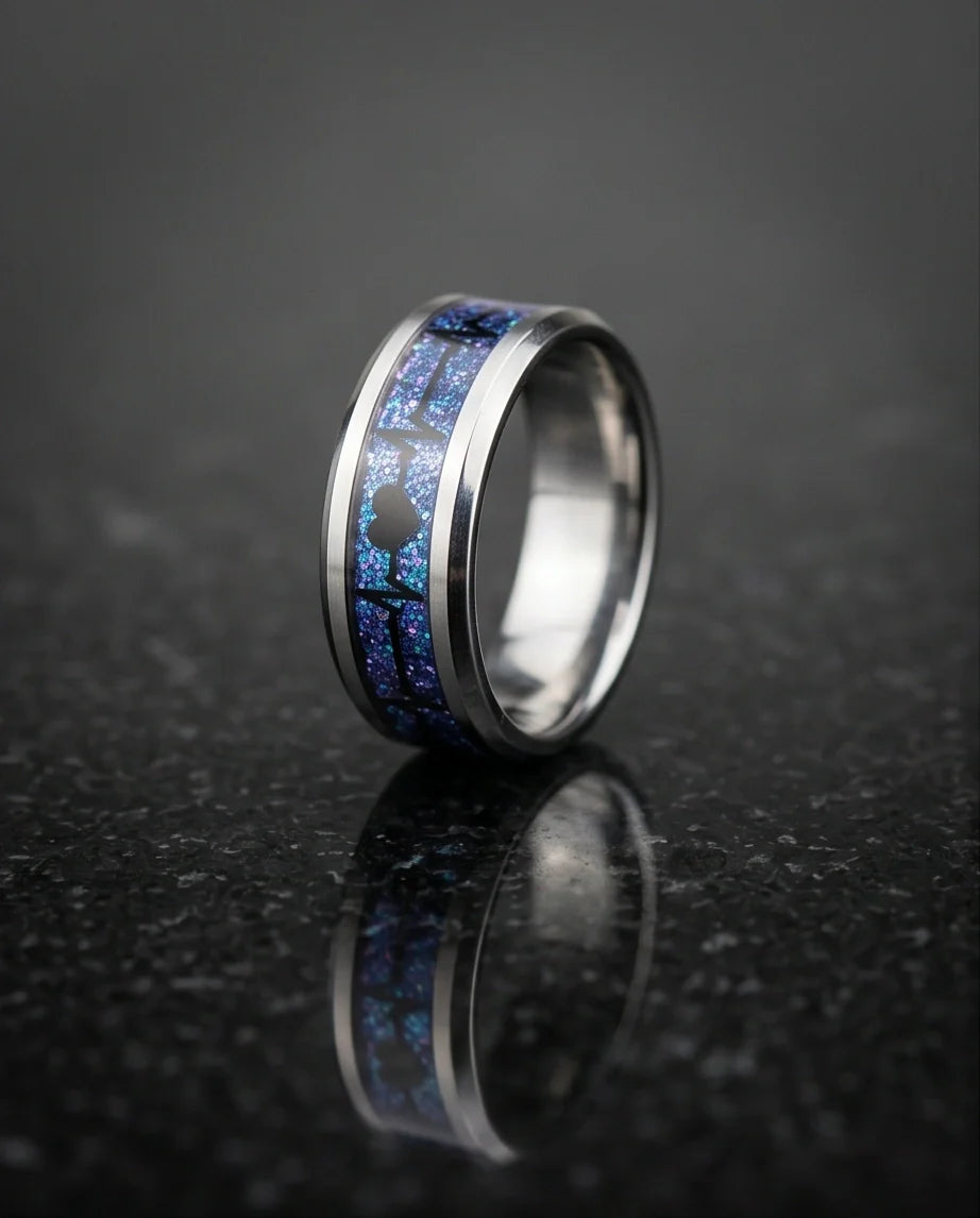 Purple Glitter Heartbeat Band Ring