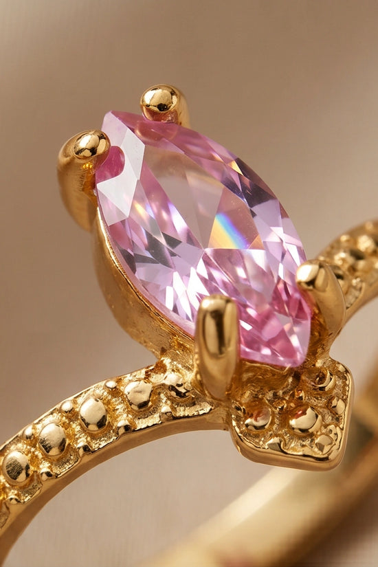 Vintage Gold Marquise Pink Tourmaline Milgrain Ring