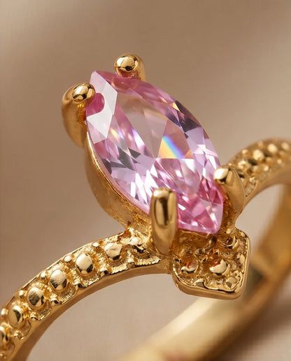 Vintage Gold Marquise Pink Tourmaline Milgrain Ring