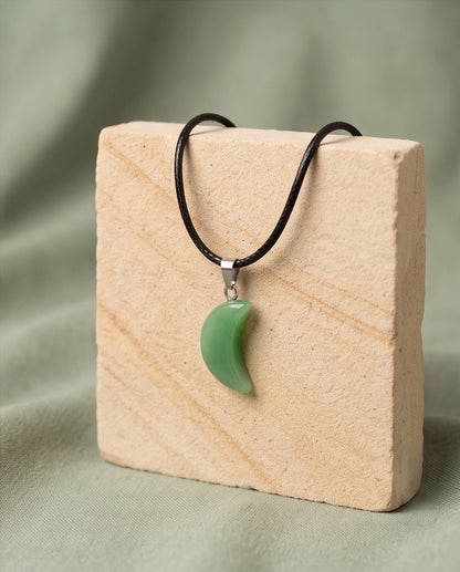 Silver Jade Green Crescent Moon Pendant Necklace