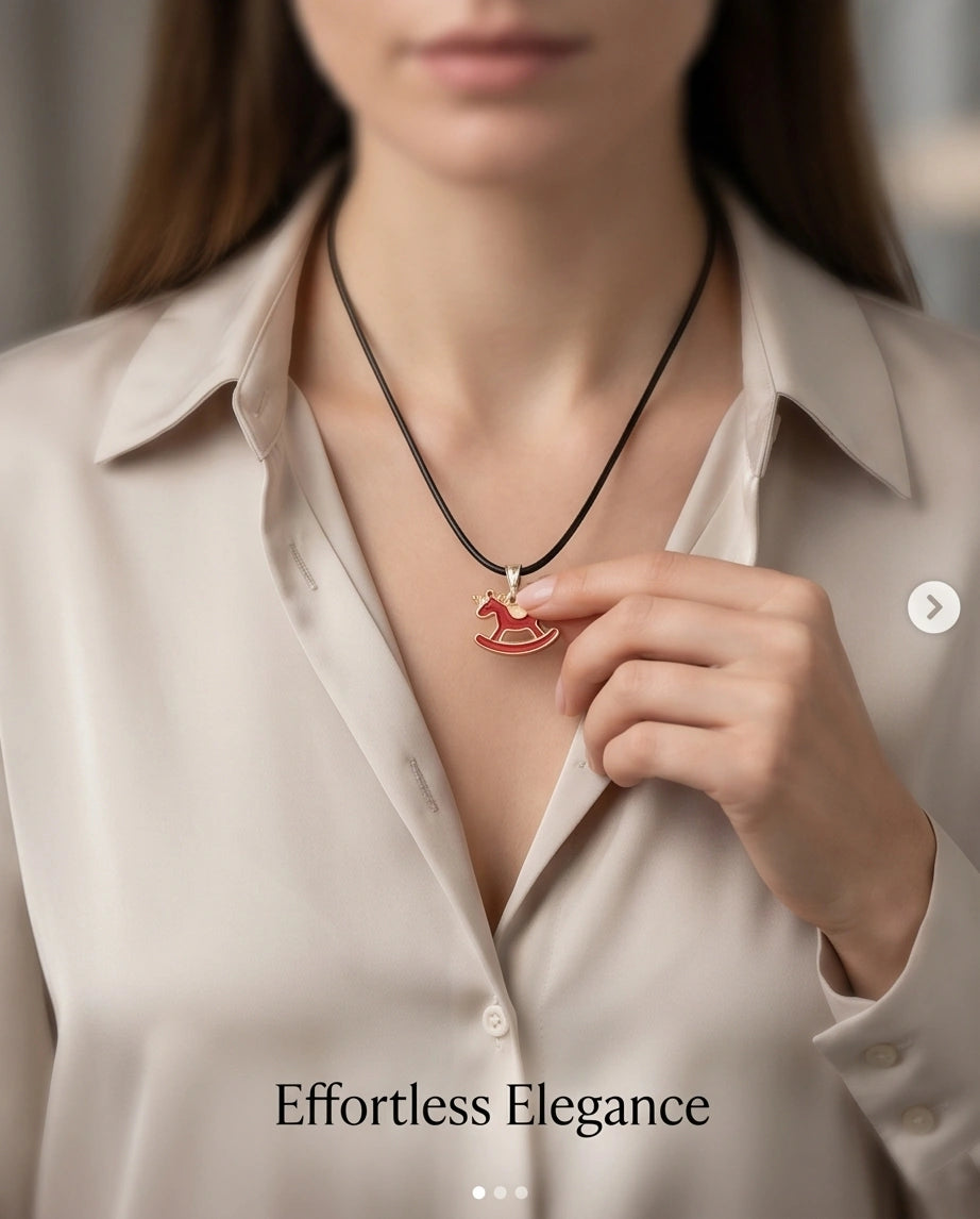 Gold and Red Rocking Horse Necklace