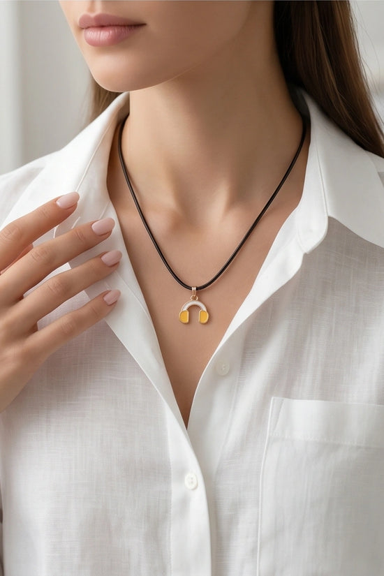 Gold and Yellow Headphones Necklace