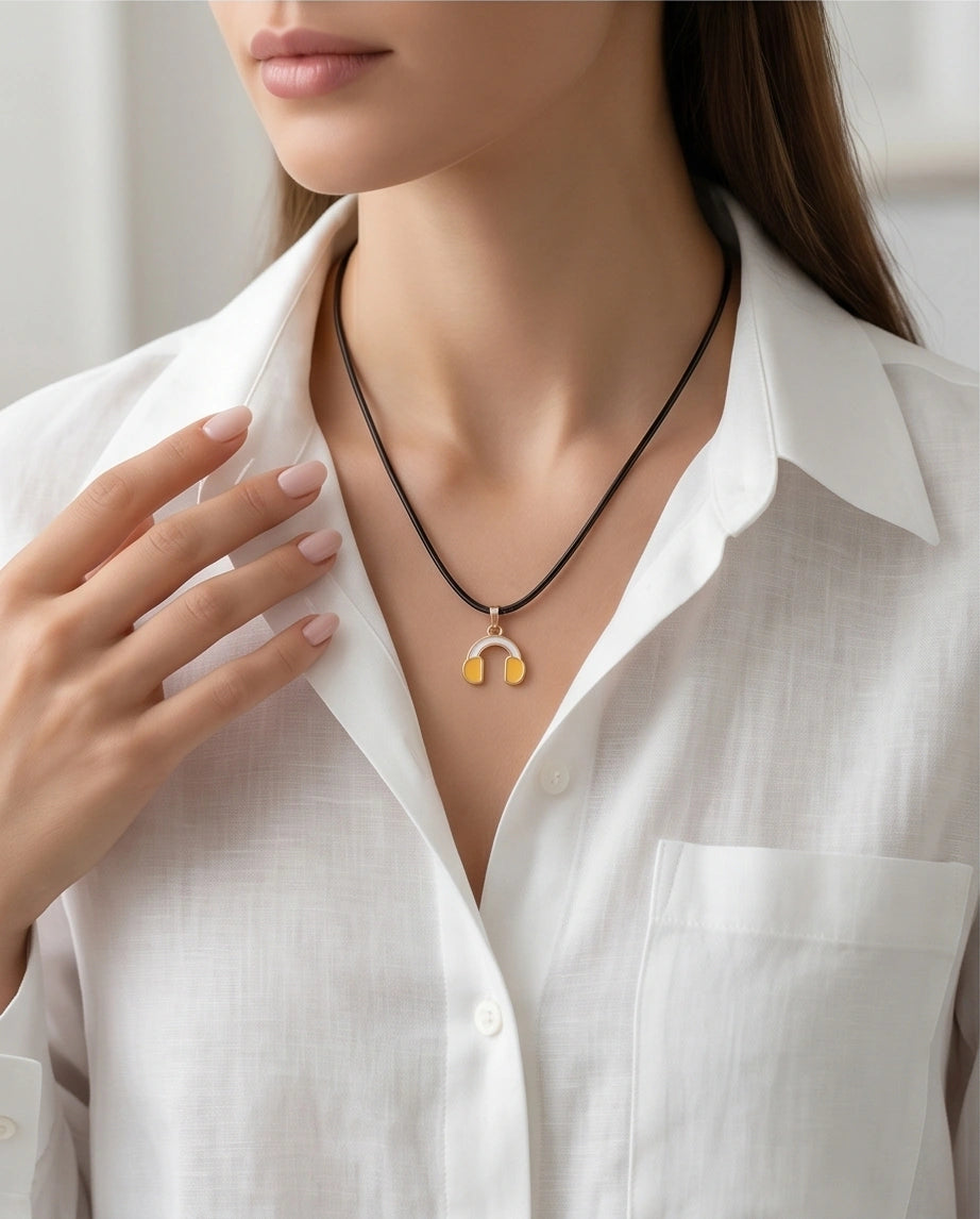 Gold and Yellow Headphones Necklace