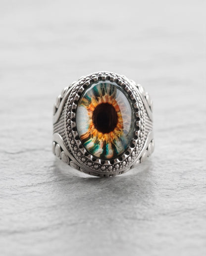 Hazel Ocular Beaded Medallion Silver Ring