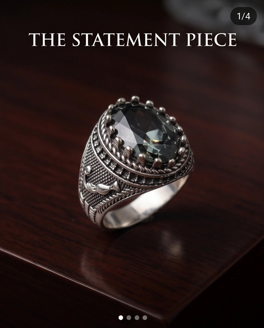 Imperial Anchor Obsidian Signet Ring