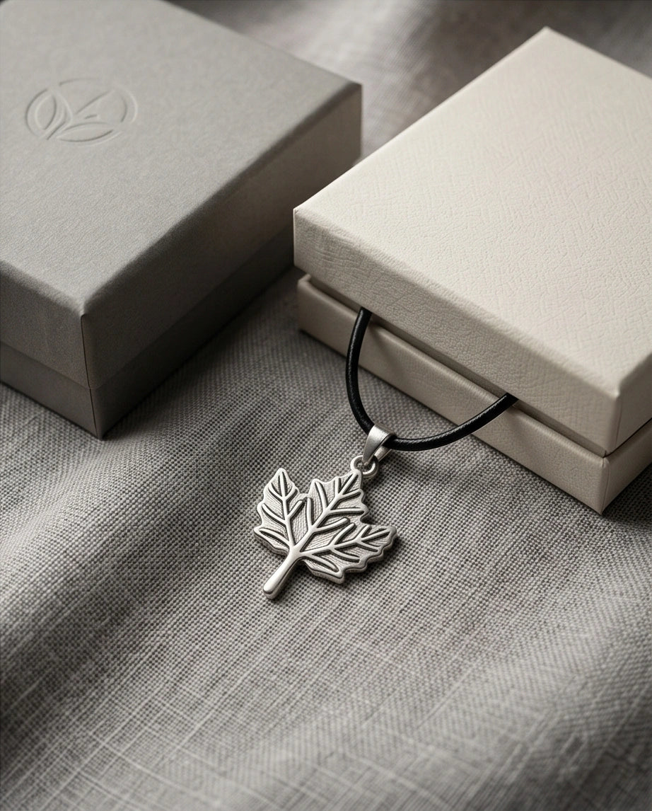 The Autumn Whisper: Matte Silver Maple Leaf Pendant Necklace