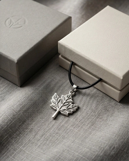 The Autumn Whisper: Matte Silver Maple Leaf Pendant Necklace