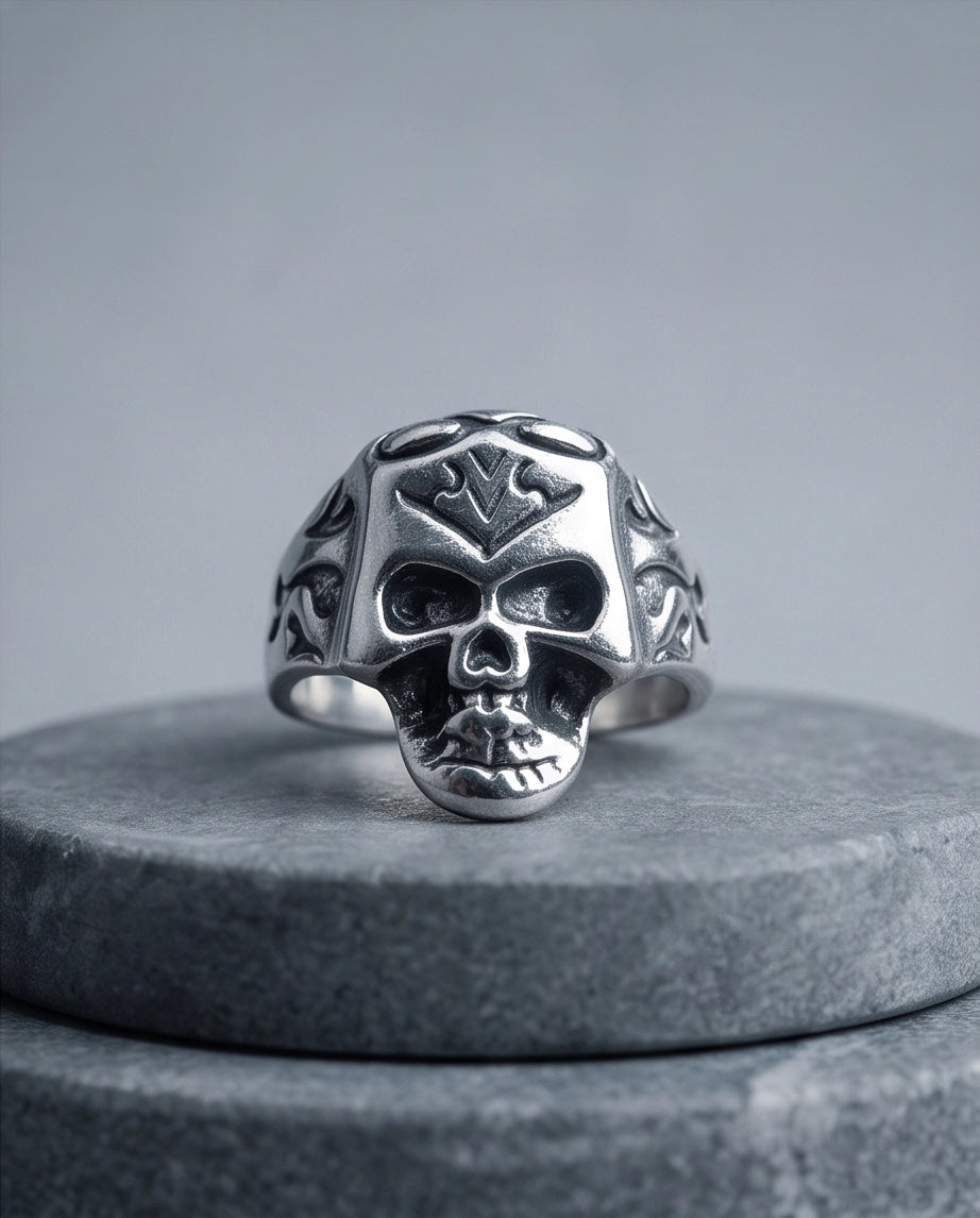 Crowned Tribal Filigree Skull Ring
