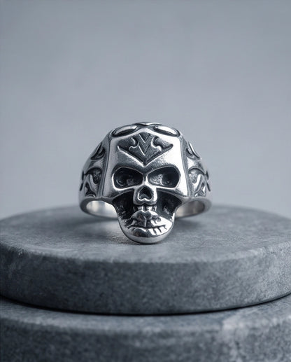 Crowned Tribal Filigree Skull Ring