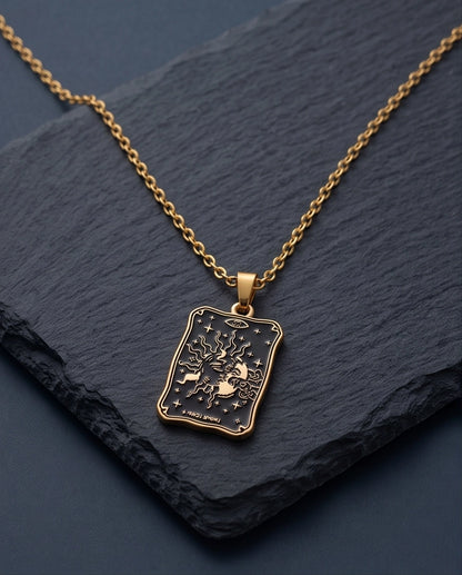 Gold Celestial Sun & Moon Tarot Card Pendant Necklace