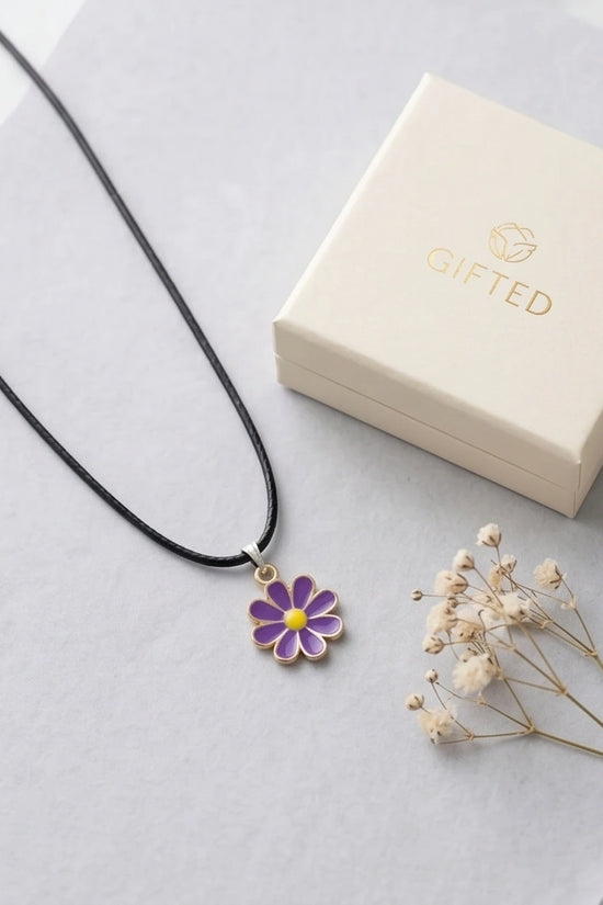 Vibrant Purple Daisy Enamel Pendant Necklace
