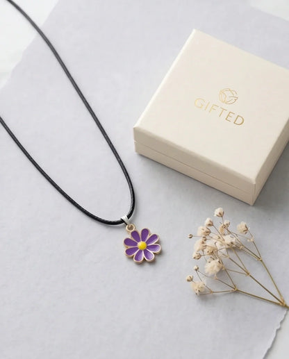 Vibrant Purple Daisy Enamel Pendant Necklace