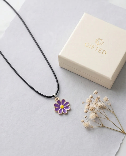 Vibrant Purple Daisy Enamel Pendant Necklace
