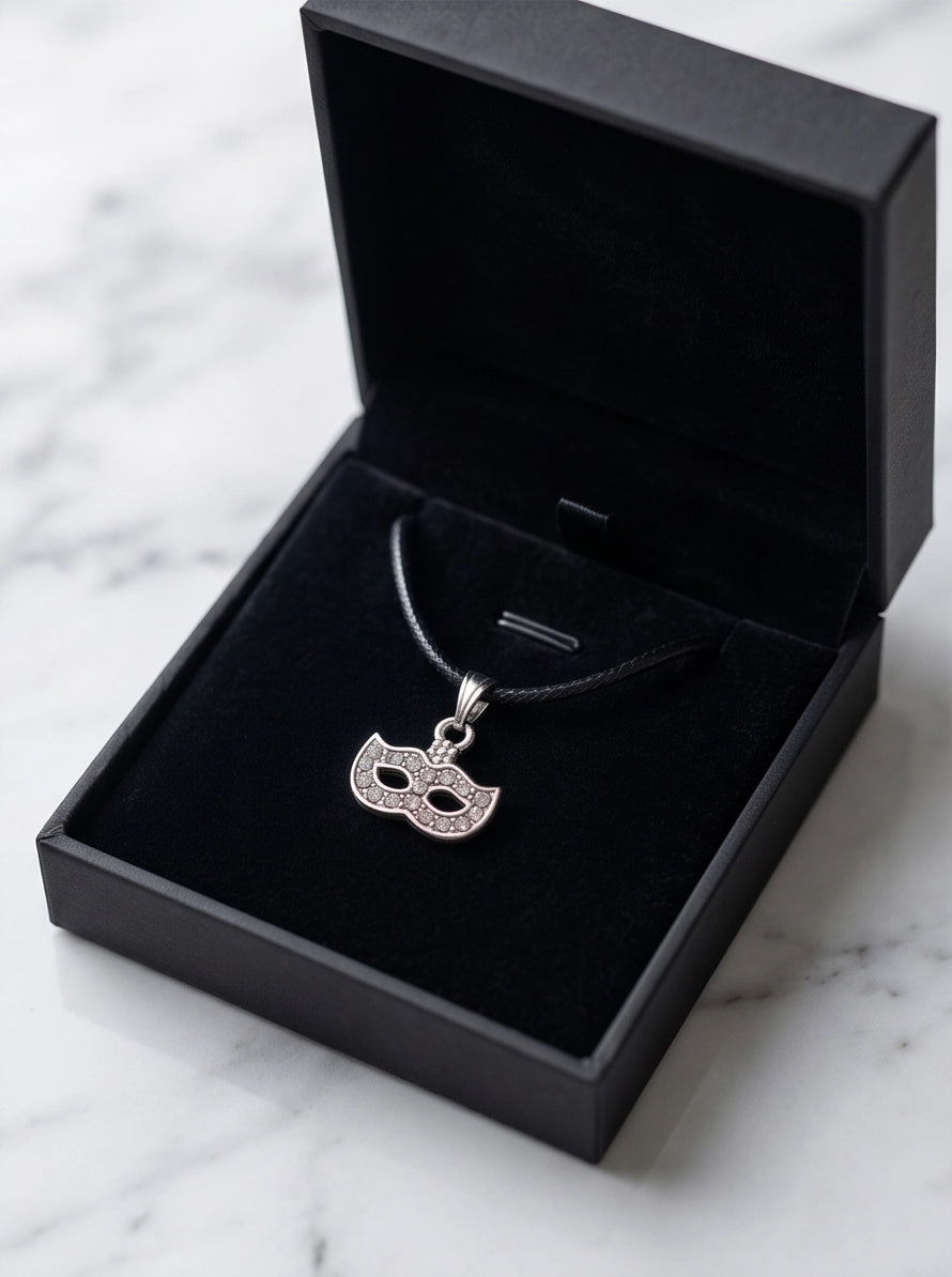 Silver Masquerade Mask Pendant Necklace