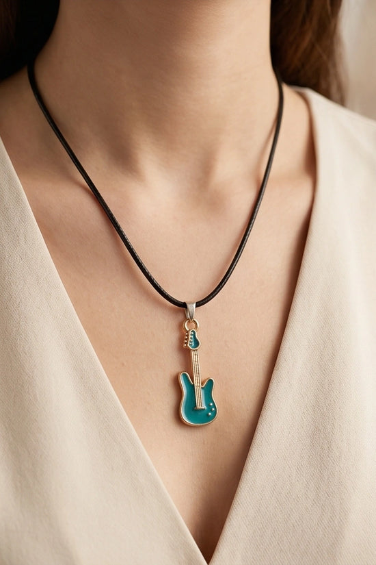 Gold and Turquoise Enamel Electric Guitar Necklace