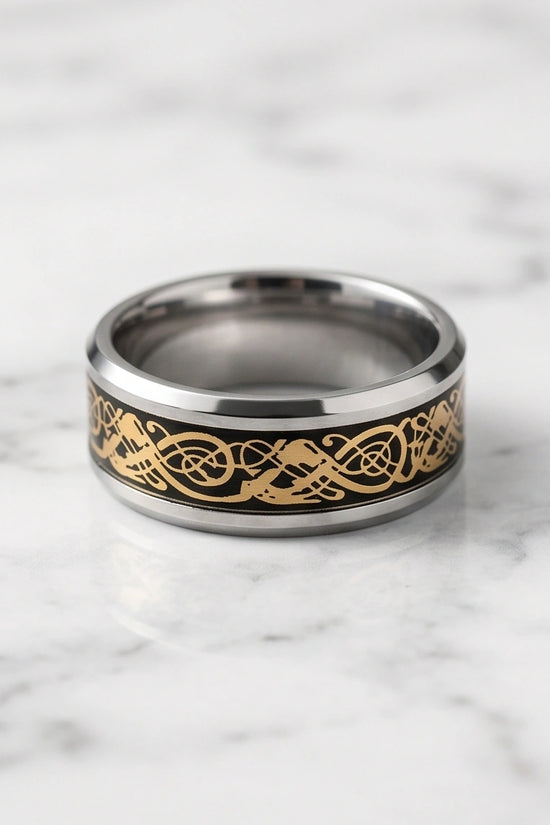 Gold Celtic Dragon Knot Band Ring