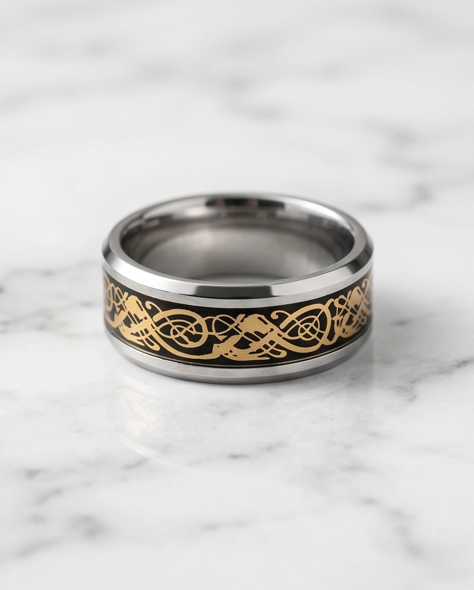 Gold Celtic Dragon Knot Band Ring