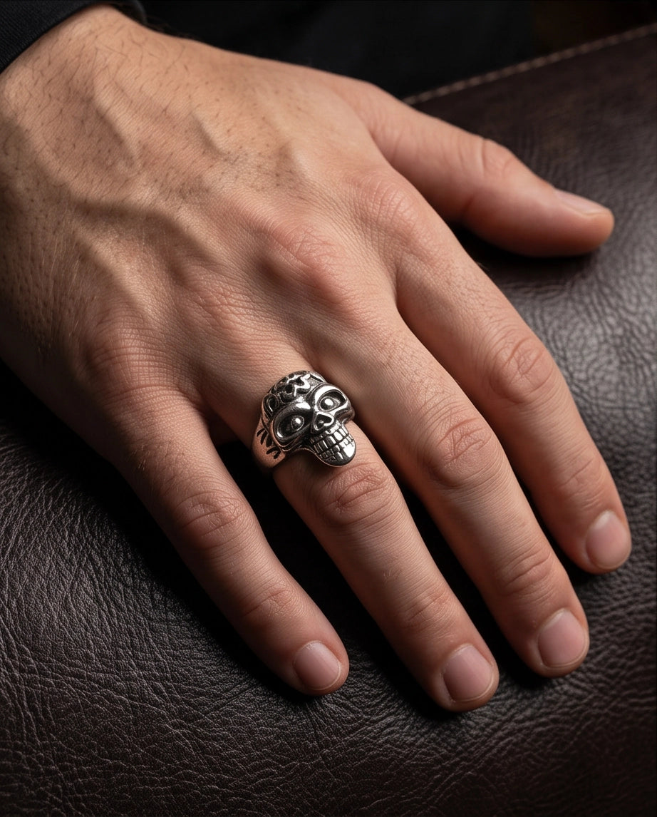Carved Eyeball Skull Signet Ring