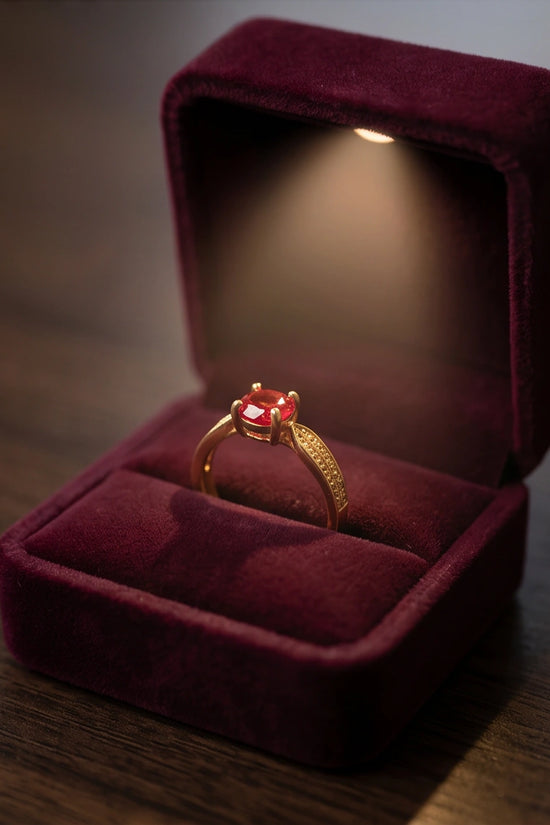 Vintage Gold Ruby Botanical Leaf Ring