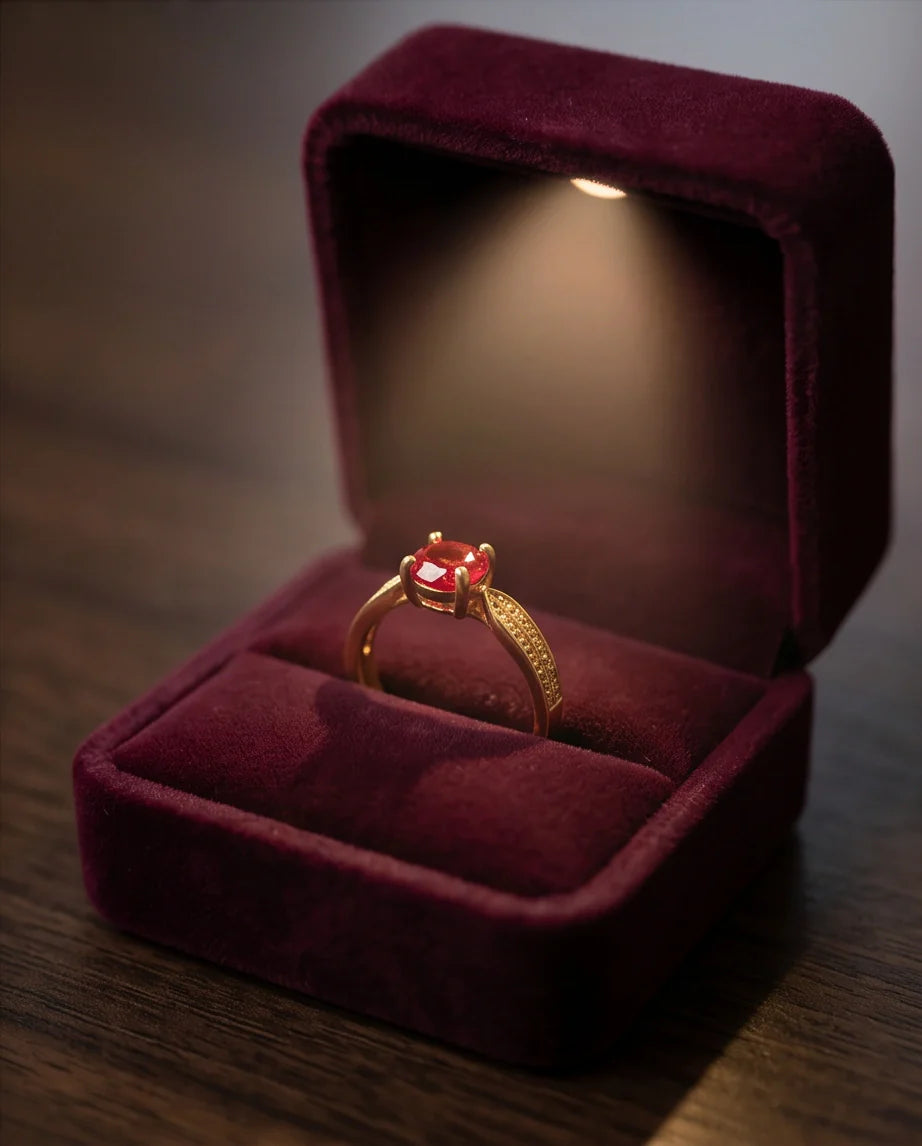 Vintage Gold Ruby Botanical Leaf Ring