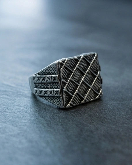 Vintage Sterling Silver Mesh Geometric Signet Ring
