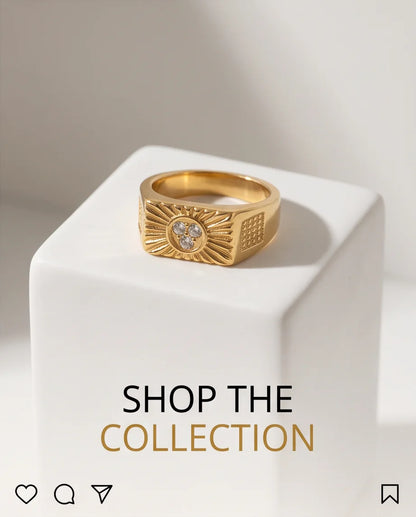 Celestial Sunburst Pavé Triple-Crystal Grid Gold Ring