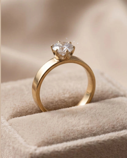Gold Round Gemstone Classic Solitaire Ring