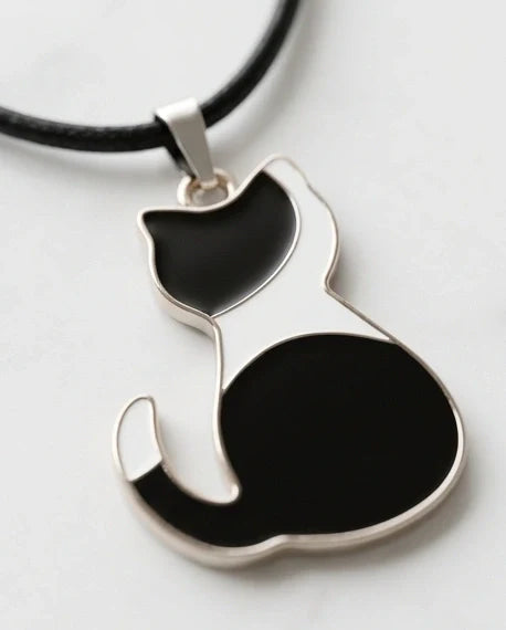 Artistic Tuxedo Cat Silhouette Pendant Necklace
