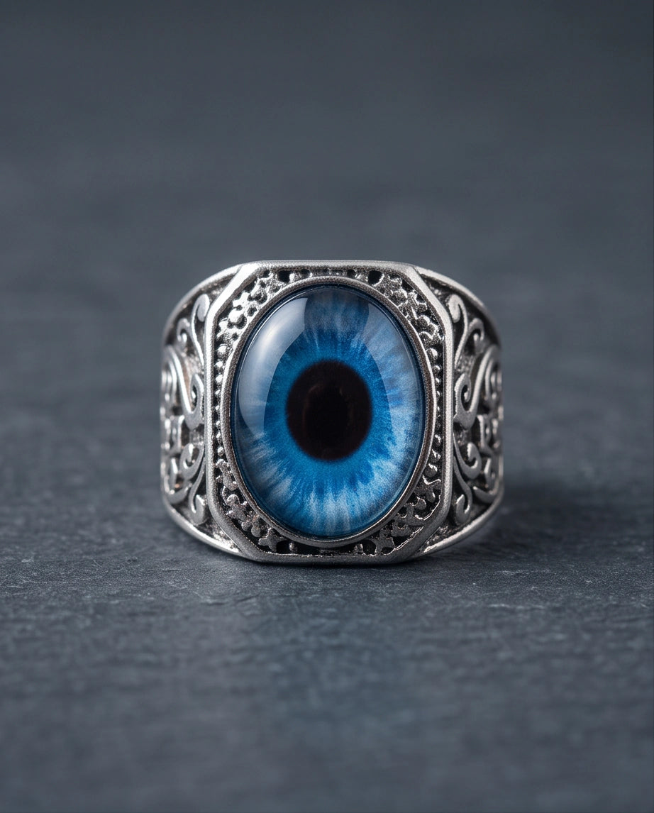 Azure Iris Filigree Octagonal Silver Ring