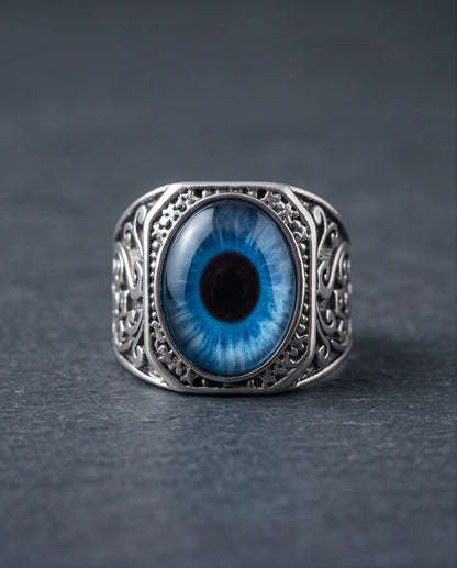 Azure Iris Filigree Octagonal Silver Ring