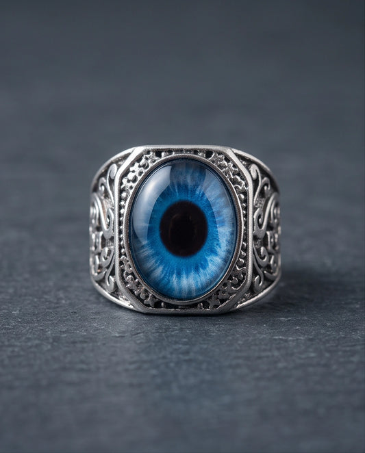 Azure Iris Filigree Octagonal Silver Ring