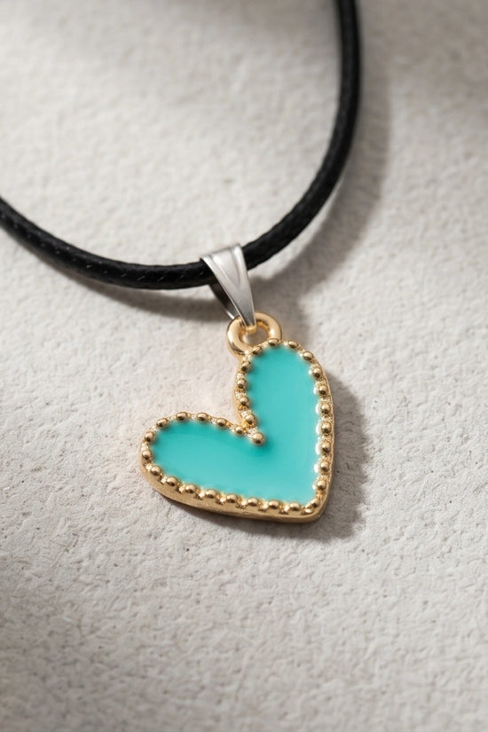 Gold and Turquoise Beaded Heart Necklace