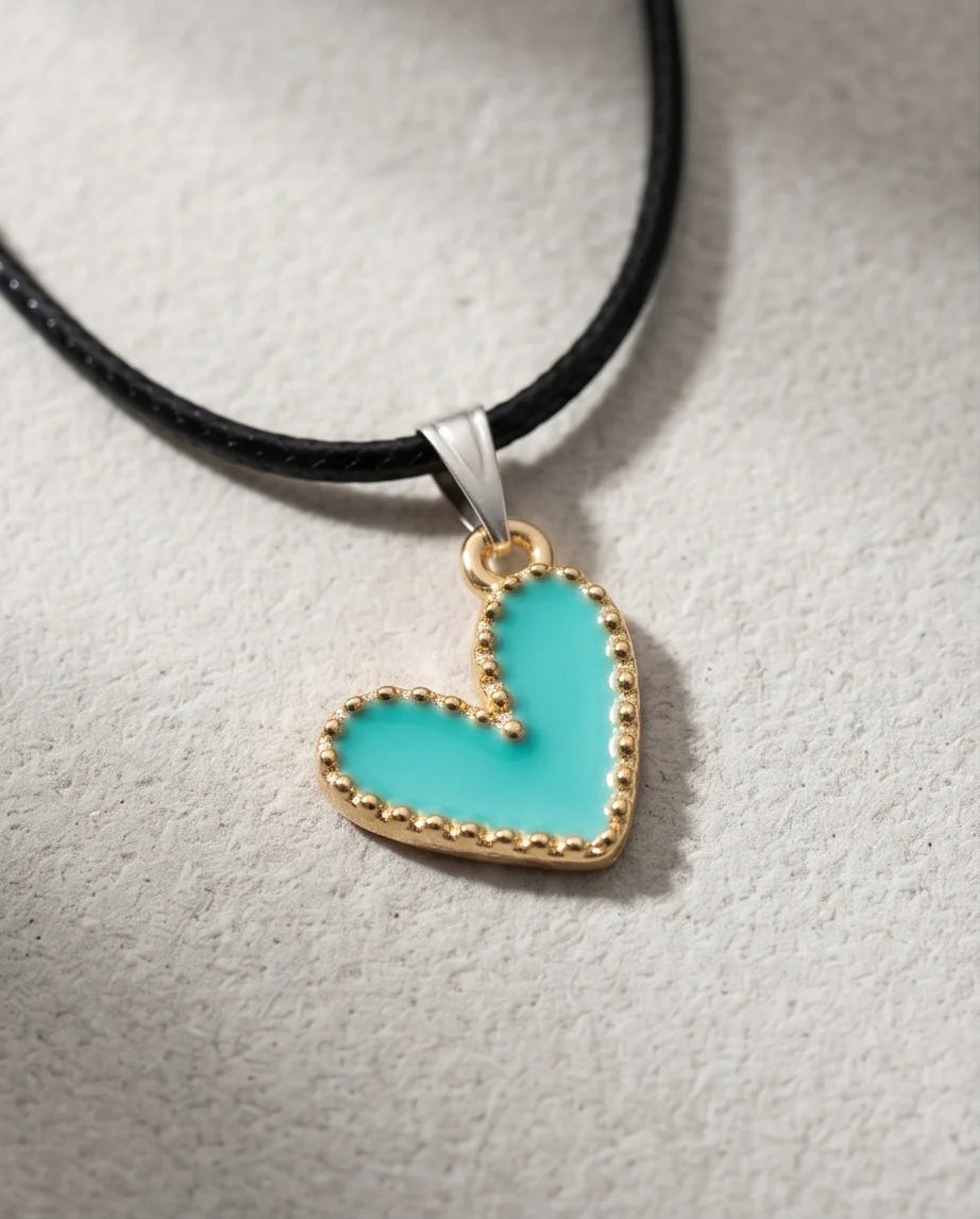 Gold and Turquoise Beaded Heart Necklace