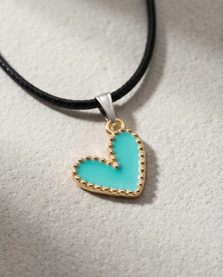 Gold and Turquoise Beaded Heart Necklace