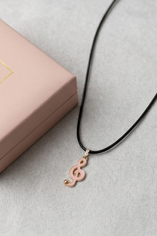 Gold and Pink Treble Clef Necklace