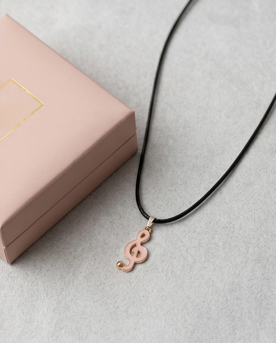 Gold and Pink Treble Clef Necklace