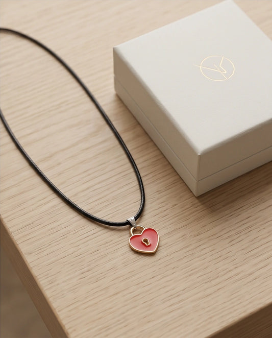 Gold and Red Heart Padlock Necklace