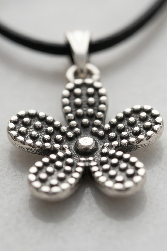 Silver Beaded Textured Flower Necklace