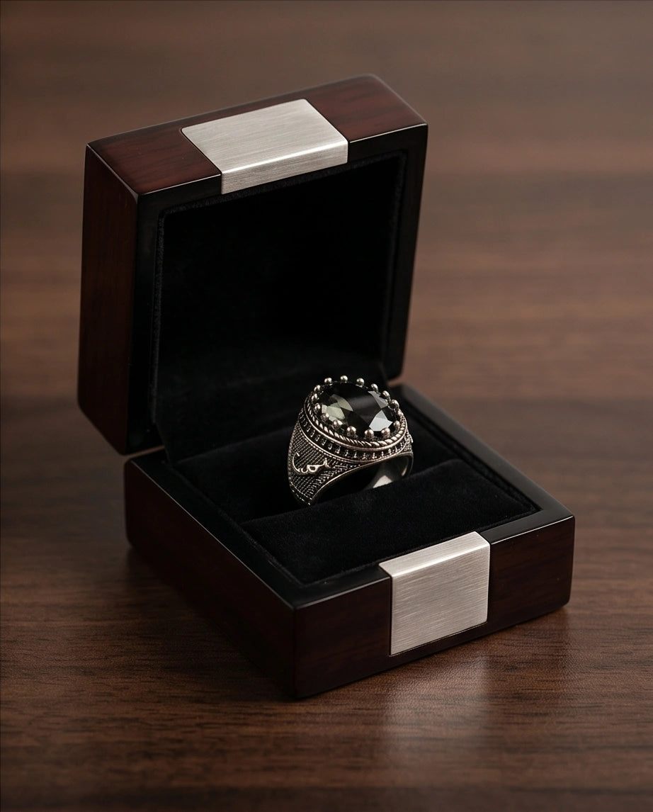 Imperial Anchor Obsidian Signet Ring