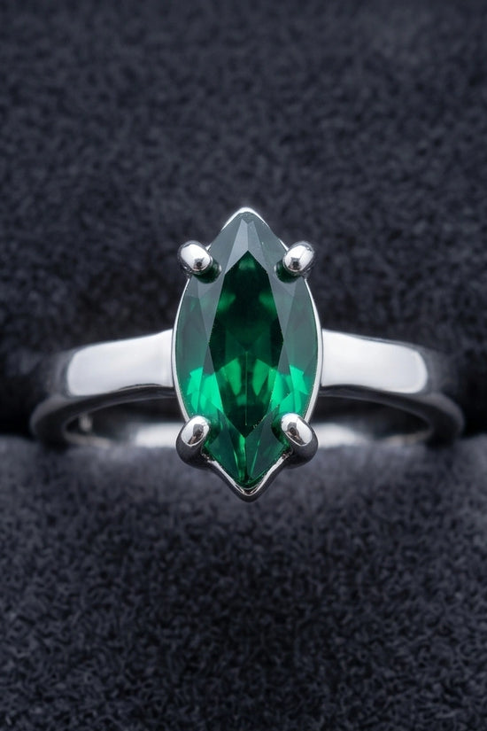 Sterling Silver Marquise-Cut Green Emerald Solitaire Ring