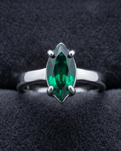 Sterling Silver Marquise-Cut Green Emerald Solitaire Ring