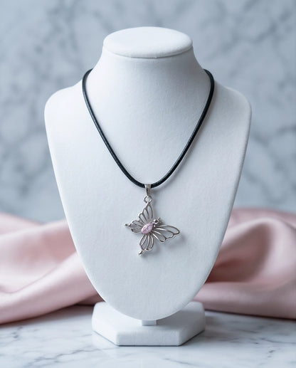 Openwork Butterfly Gemstone Cord Necklace