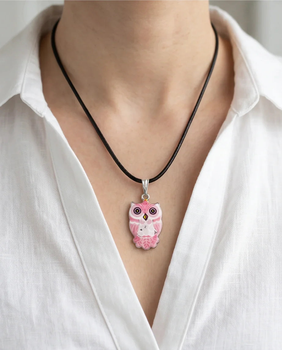 Elegant Soft Pink Owl Totem Pendant Necklace