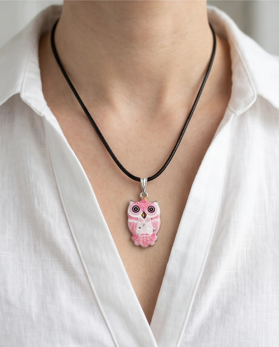 Elegant Soft Pink Owl Totem Pendant Necklace