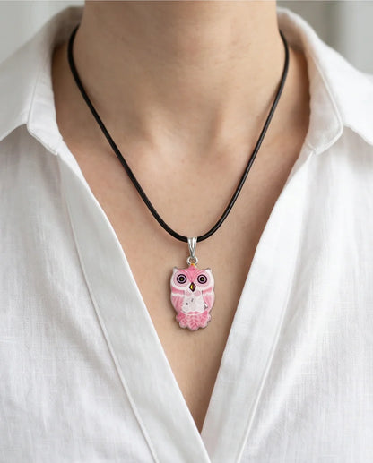 Elegant Soft Pink Owl Totem Pendant Necklace