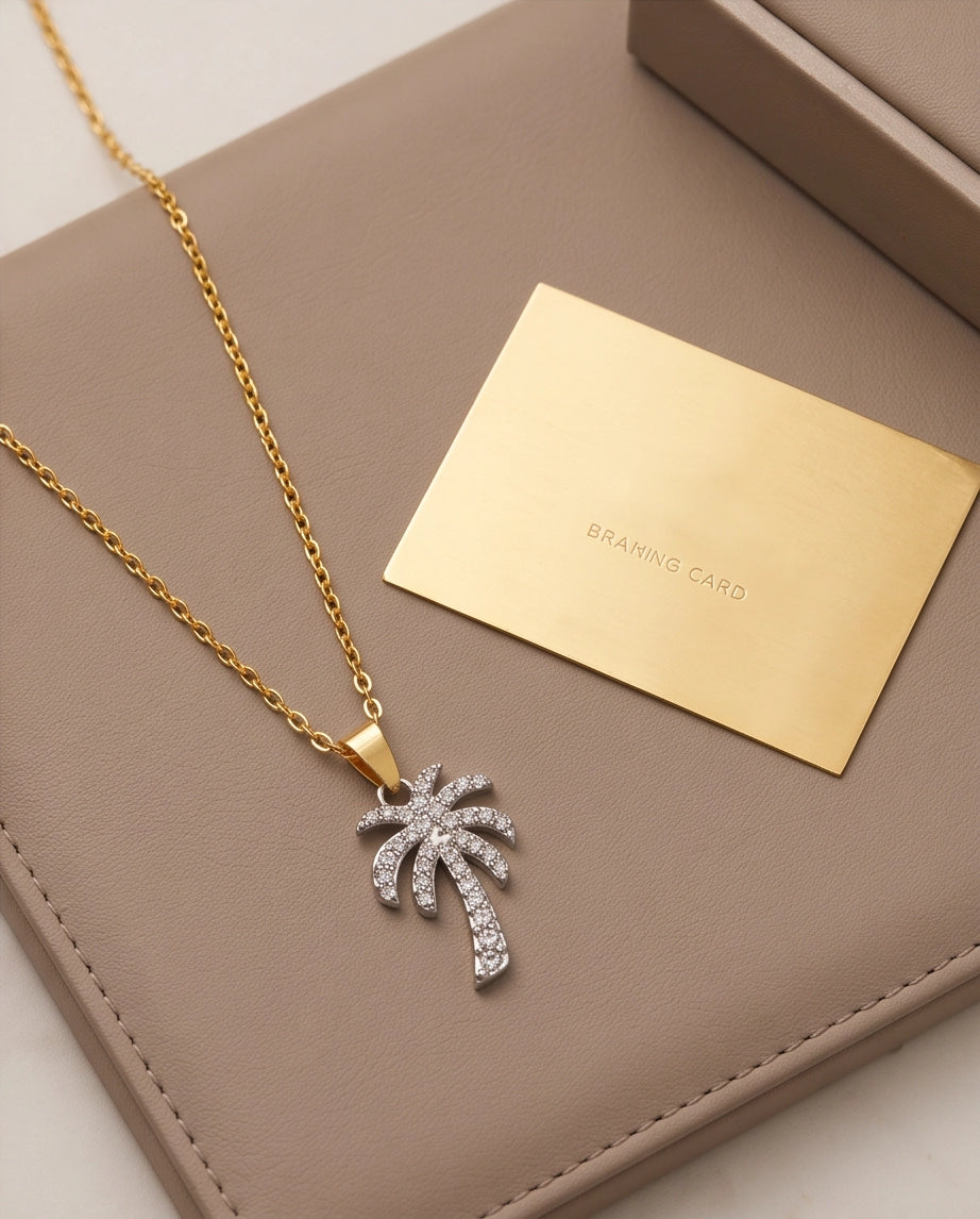 Silver Crystal Pavé Palm Tree Pendant Necklace