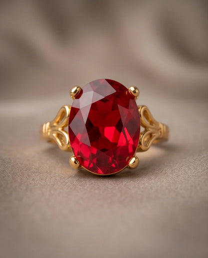 Gold Plated Crimson Ruby Oval Filigree Ring