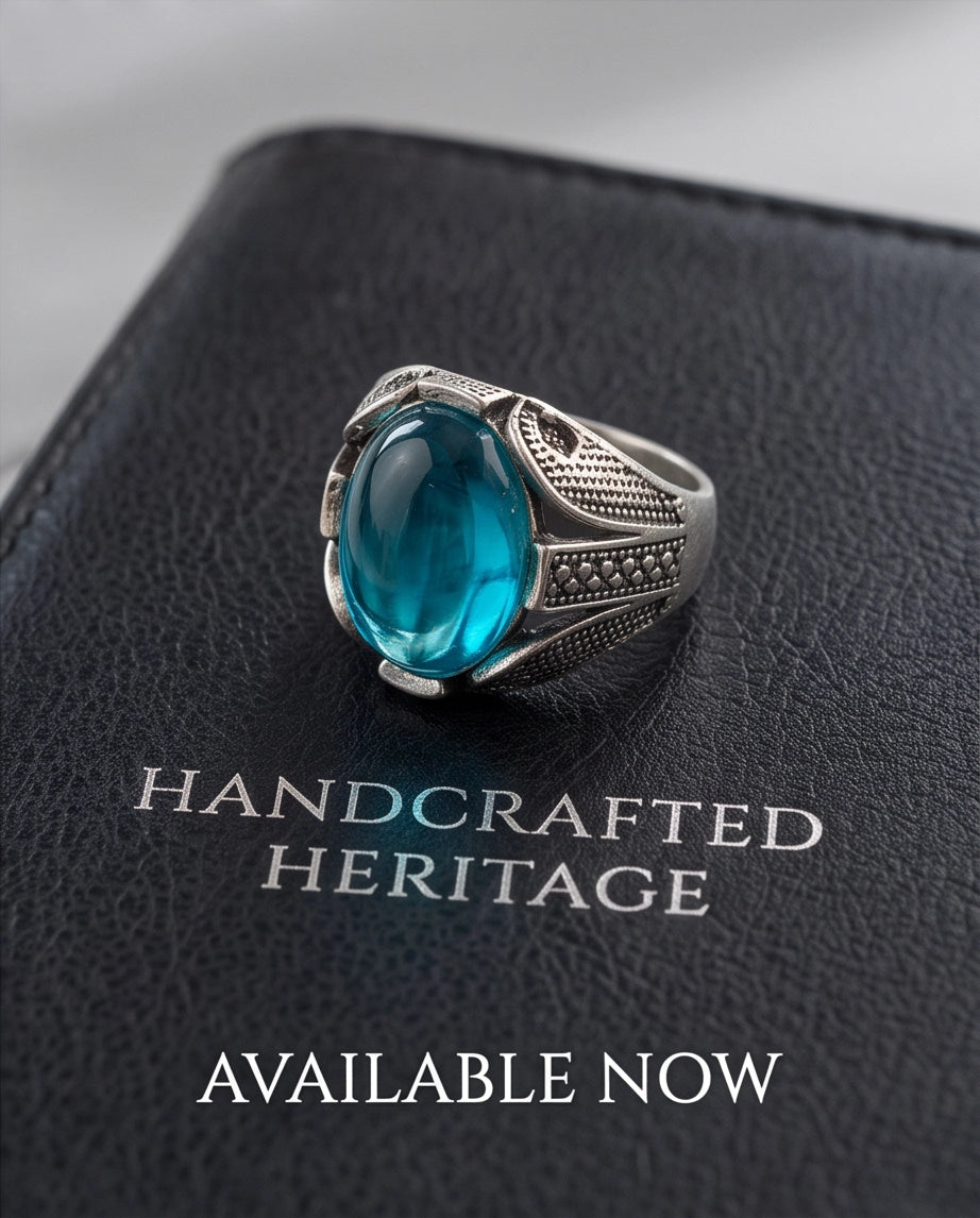 Cerulean Zenith Stippled Signet Ring